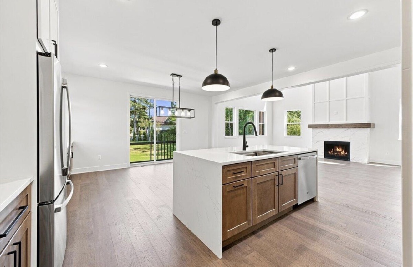 Kitchen island overlooking the two-story great room