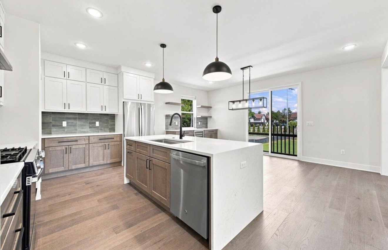 Kitchen island and dining area