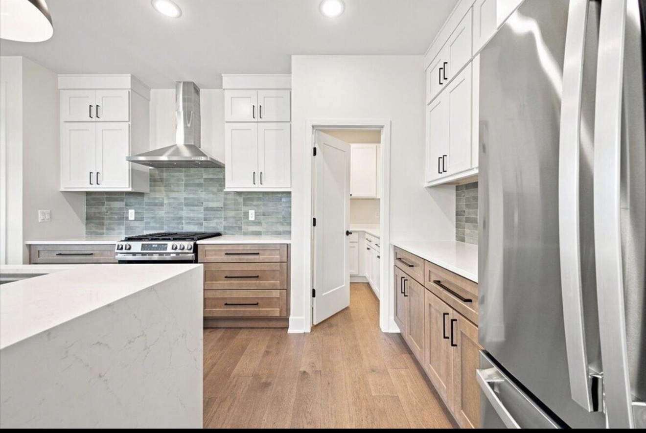 Walk-in pantry with cabinetry and countertop